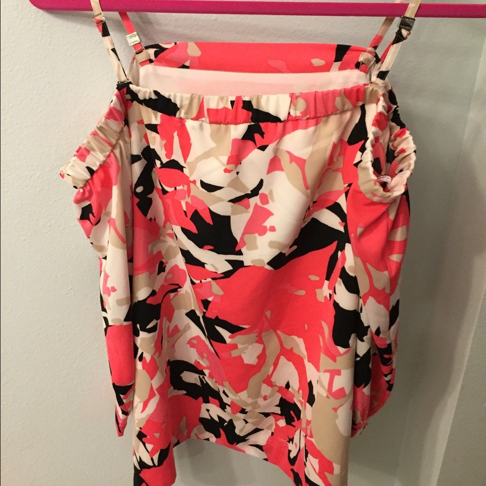 Calvin Klein Coral Pink & Black Off the Shoulder Top
